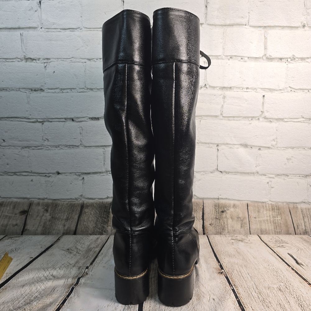Black Lace-Up Knee-High Boots Soft Fur Lined Biker Goth Chunky Size Euro 38 Us 8 - Picture 4 of 15